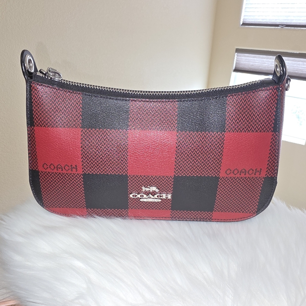 Coach Buffalo Plaid Print Jes Baguette Crossbody Bag
